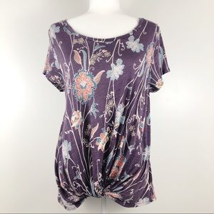 Cupio Short Sleeve Knot Front Plum Floral Top XL